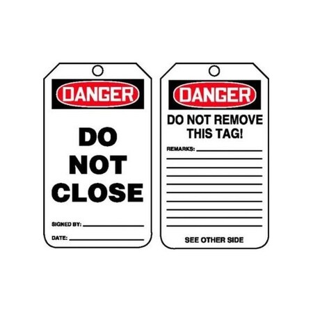 Accuform Safety Tags, DANGER DO NOT CLOSE, 5.75in x 3.25in, Self-Laminating RP-Plastic, 5PK MDT199LPM